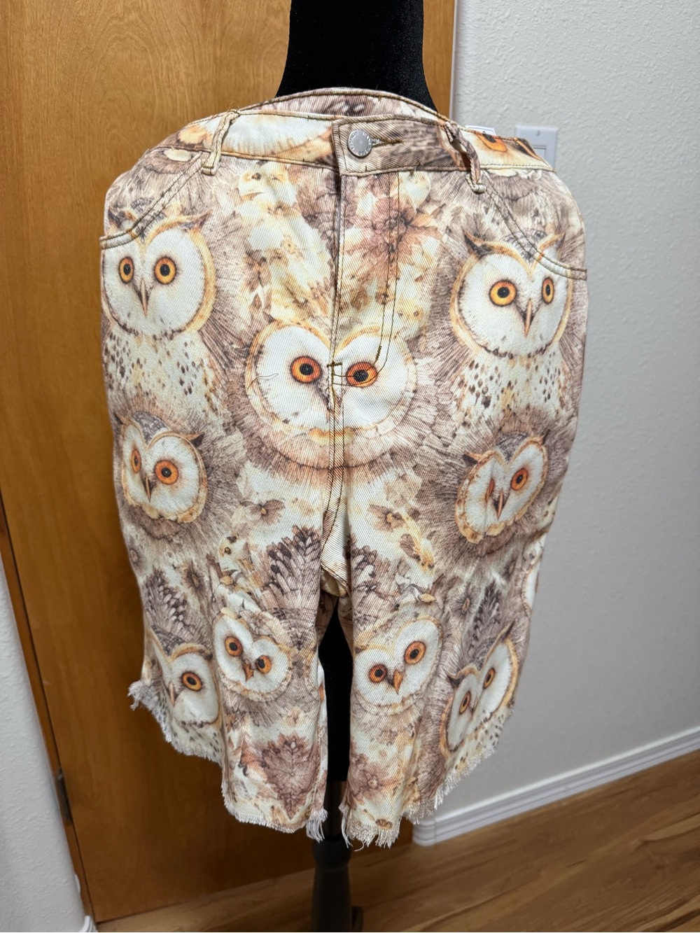 Owl Print Women's Jeans - Beige/ Brown